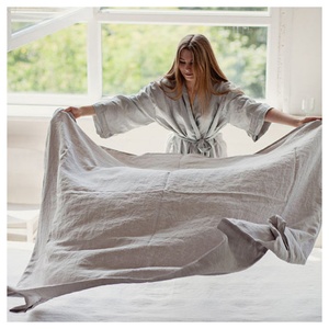 Hotel 100% Linen Fabric Plain Dyed Bedsheet <b>Bedding</b> <b>Set</b> French Flax <b>Stripe</b> Solid Color Europe Style Customization Wholesale - Product Image 2