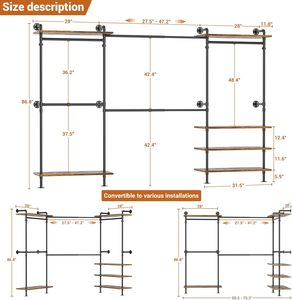 <span class=keywords><strong>Perchero</strong></span> industrial <span class=keywords><strong>de</strong></span> tubos, <span class=keywords><strong>perchero</strong></span> extensible, estanterías metálicas modernas, colgador independiente ajustable, armario que ahorra espacio - Product Image 6