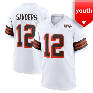 Yeni toptan amerikan futbolu gençlik forması Cleveland dikişli Jersey 12 # Shedeur Sanders yüksek kalite artı boyutu kısa çocuk - Product Image 3