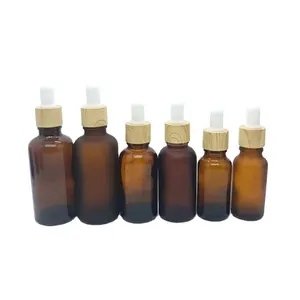 frosted amber Vials 5ml 30ml essential oil glass dropper bottles brown bottles 1oz beard oil containers with bamboo dropper