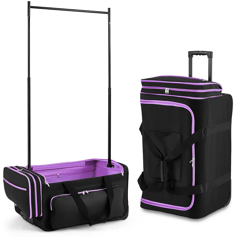 Foldable Buffel Bag With Telescopic Pole Garment Rack Wheels Multi-funcational Trolley Duffle Bag Sport Backpack