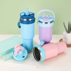 30oz Stainless Steel Insulated Tumbler <b>with</b> Handle and Flip Straw <b>Lid</b>, Leakproof Vacuum Travel Mug BPA-Free <b>Reusable</b> <b>Cup</b> for Car - Product Image 2