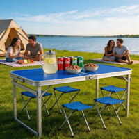 Table de camping pliable réglable en hauteur sur 3 niveaux, avec cadre en aluminium renforcé et bord large, en MDF, pour pique-nique et barbecue en extérieur