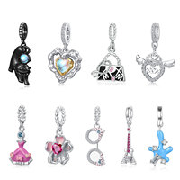 Coeur ailes fleur mignon lunettes breloque 925 argent Sterling chat noir pendentif perles pour bracelet à breloques femmes fabrication de bijoux quotidienne