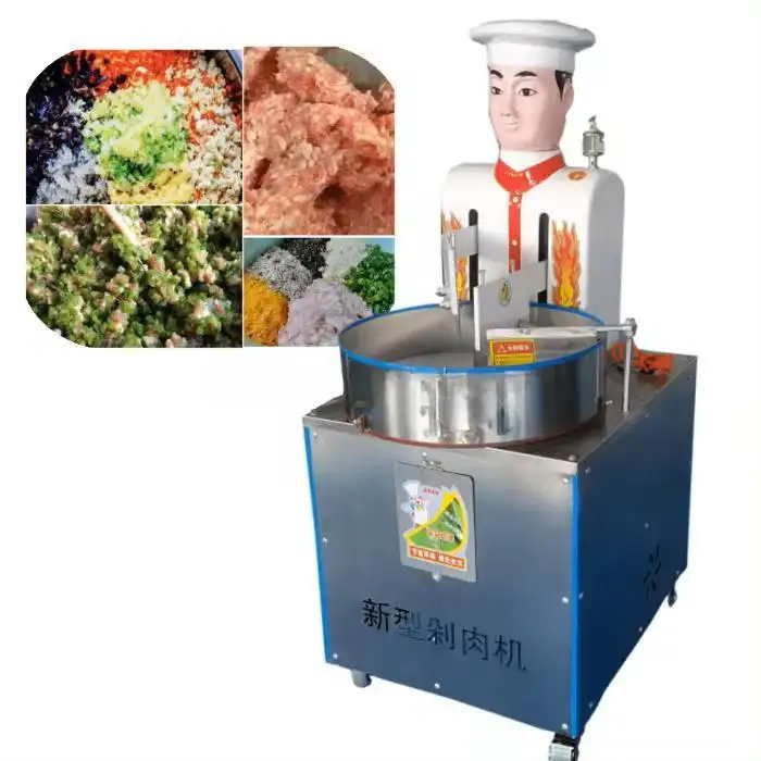 Mesin pencincang daging Robot pisau ganda otomatis, mesin pemotong daging sapi cincang, pengisi sayuran