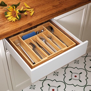 Bamboo Cutlery Organizer 52 Compartments <b>Small</b> Size Natural Color Rectangular Drawer Storage <b>Box</b> For Kitchen Home Use - Product Image 3