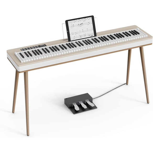 HUASHENG HSDZQ-19 88-Key Digital Electronic Piano Keyboard Intelligent Touch Button Piano Stand USB MIDI 3 Pedal Beige 128