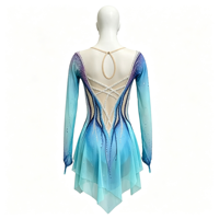 Robe de patinage artistique à manches longues dégradé bleu-violet, dos évidé, ornée de strass, pour filles et femmes adultes