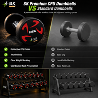 Set Dumbbell Bulat SK OEM CPU untuk Gym 2.5-50kg, Dumbbell Berlapis PU, Beban Gym, Warna dan Logo Custom, Supplier Grosir Pabrik