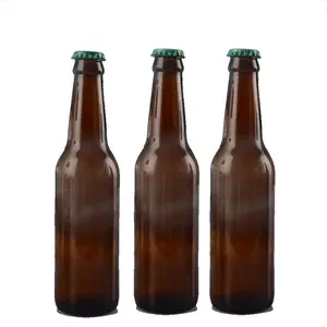クラウンキャップ付き330ml空の琥珀色のガラスビール瓶
