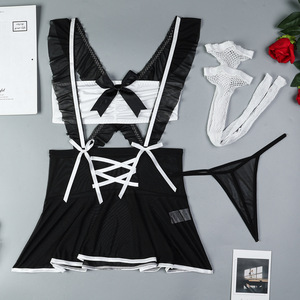 Sexy Mesh See Through Short Skirt Lingerie Set Hot Selling Suspender Bow Tie Underwear Set With Fishnet <b>Stocking</b> - Product Image 6