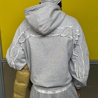 Sweat à capuche zippé court pour homme, en coton épais, délavé à l'acide, style streetwear, avec broderie de lettres et patchwork, personnalisable OEM