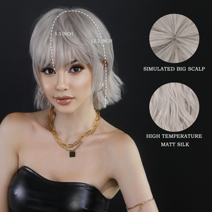 Perruques Pixie Cut avec <span class=keywords><strong>frange</strong></span> Ombre platine rose clair, perruques mignonnes Bob courtes couches cheveux ondulés 12 pouces perruque pour femmes en gros - Product Image 2