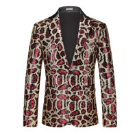 Blazer à simple boutonnage en polyester imprimé léopard, brodé de paillettes et orné de perles irisées, pour la mode et les spectacles, en stock