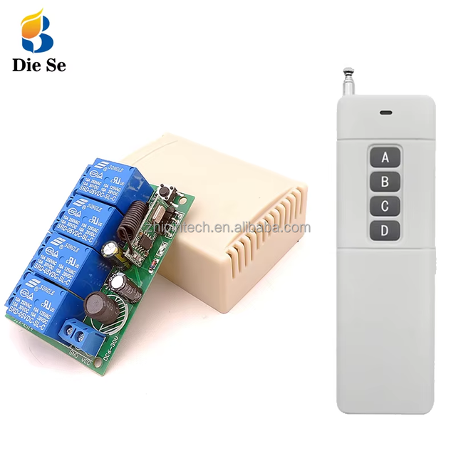433MHz Universal Wireless Remote Control Switch DC6-30V 4CH Relay Receiver Module RF Remote Transmitter LED Light