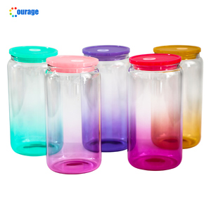 Vaso de Vidrio Transparente Sublimable de 16 oz con Degradado de Color, Vaso para Café Sublimable con Tapa y Pajita - Product Image 3