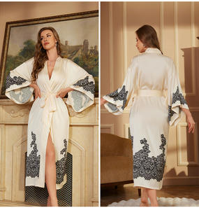 봄과 가을 럭셔리 긴 목욕 가운, 모든 크기의 새틴 모닝 가운, 긴팔 긴 가운, 여성용 목욕 가운 - Product Image 6