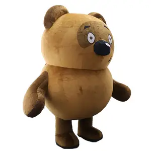Kostum maskot beruang teddy, kostum maskot tiup beruang coklat 2M lucu murah