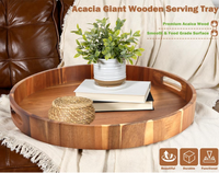 Plateau de service rond extra large en bois d'acacia massif pour table basse ottoman, grand plateau de cuisine, planche à fromage, plateau à charcuterie