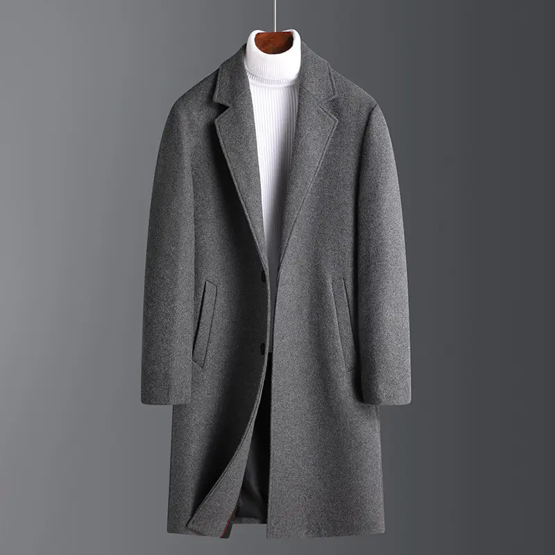 2022 Woolen Custom Wool-Blend Men Winter Outdoor Jacket Black Quantity Trench Coat