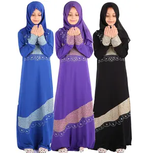 2020 באיכות גבוהה כחול סגול שחור בנות העבאיה לילדים עם שחור צעיף אסלאמי מוסלמית בגדי העבאיה ילדים