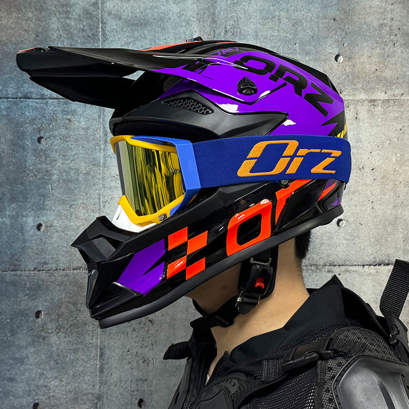 Black and purple track with orz orange frame goggles
