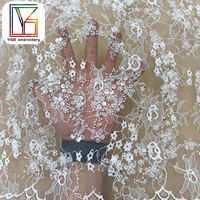 Tissu en dentelle tendance pour cils, dentelle française, tissu perlé, tissu en dentelle à sequins, tissu en dentelle Chantilly pour robes de mariée féminines