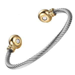 Junhong Jewelry Classic Geometric Ball Ends Golf Athletic <b>Wire</b> Stainless Steel Copper Plated <b>Magnet</b> Unisex Cuff Bracelet - Product Image 1