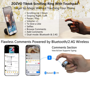 Con Lăn Cảm Ứng Pad Ngón Tay Thông Minh Nhẫn Chuột Bt + <span class=keywords><strong>2.4G</strong></span> Điều Khiển Từ Xa Không Khí Ngắn Video Ảnh Tự Sướng Chuột Cho Windows IOS Android Điện Thoại Di Động - Product Image 2