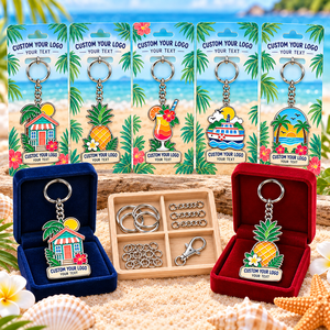 Porte-clés personnalisés en émail souple sur le thème de la baie tropicale : Bungalow de plage, Ananas, Cocktail, Ferry – Porte-clés métalliques OEM ODM - Product Image 2