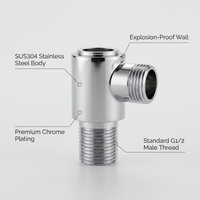 Adaptateur de raccordement coudé en acier inoxydable 304 chromé G1/2 pouce pour douche, toilettes et pulvérisateur de bidet