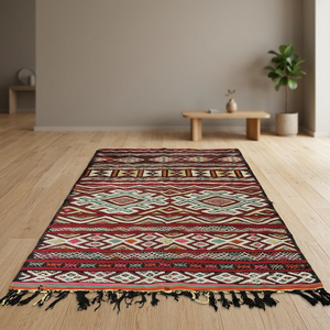 Tapis tribal fait main, Kilim marocain, tapis berbère en laine, tapis de salon, vente en gros, noué à la main, motif géométrique, poils ras - Product Image 1