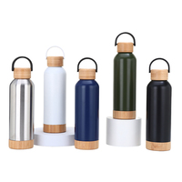 Botol Minum Wevi 500 ml Travel Flask Dinding Ganda Stainless Steel 20 oz Termos dengan Alas Bambu untuk Olahraga dan Berkemah