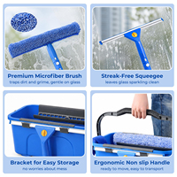 Kit de nettoyage de vitres avec seau, raclette et brosse pour l'extérieur, kit professionnel pour le lavage des fenêtres hautes en extérieur