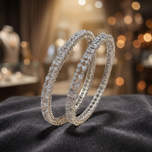 Luxury Silver Plated Brass Cubic Zirconia Bangle <b>Bracelet</b> Set CZ <b>Crystal</b> Stone Diamond Cut Bridal Jewelry Bangle For Women - Product Image 3