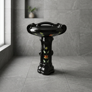 Vistaar OEM Ensemble de lavabo sur pied carré en céramique Vitrossa imprimé motif floral marron, finition Sterling, pour salle de bain de centre commercial - Product Image 4