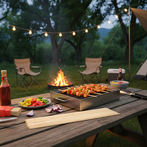 Spiedini per barbecue in legno da 30 cm 25 pezzi strumenti per esterni con Logo personalizzato a finitura lucida scatola 360 imballaggio per feste in campeggio - Product Image 3