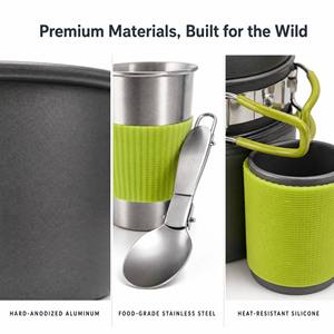 Draagbare Campingkookset met opvouwbaar gasfornuis voor 1-2 personen, geanodiseerde aluminium pannen, beker, bestek, picknick - Product Image 3