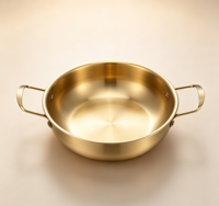 Marmite en acier inoxydable doré à double poignée avec couvercle en verre, compatible induction, pour ramen coréen et soupes, idéale pour la maison