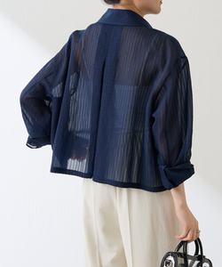 定制高品质休闲时尚上衣女式蓝色透明翻领衬衫，带纽扣装饰，适合日常办公穿着 - Product Image 4