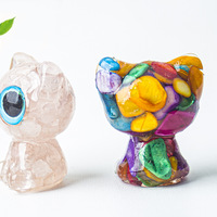 Figurine de chat en cristal aux grands yeux, fabriquée à partir de cristaux naturels, adorable petit ornement de chat fait à la main pour la décoration de la maison