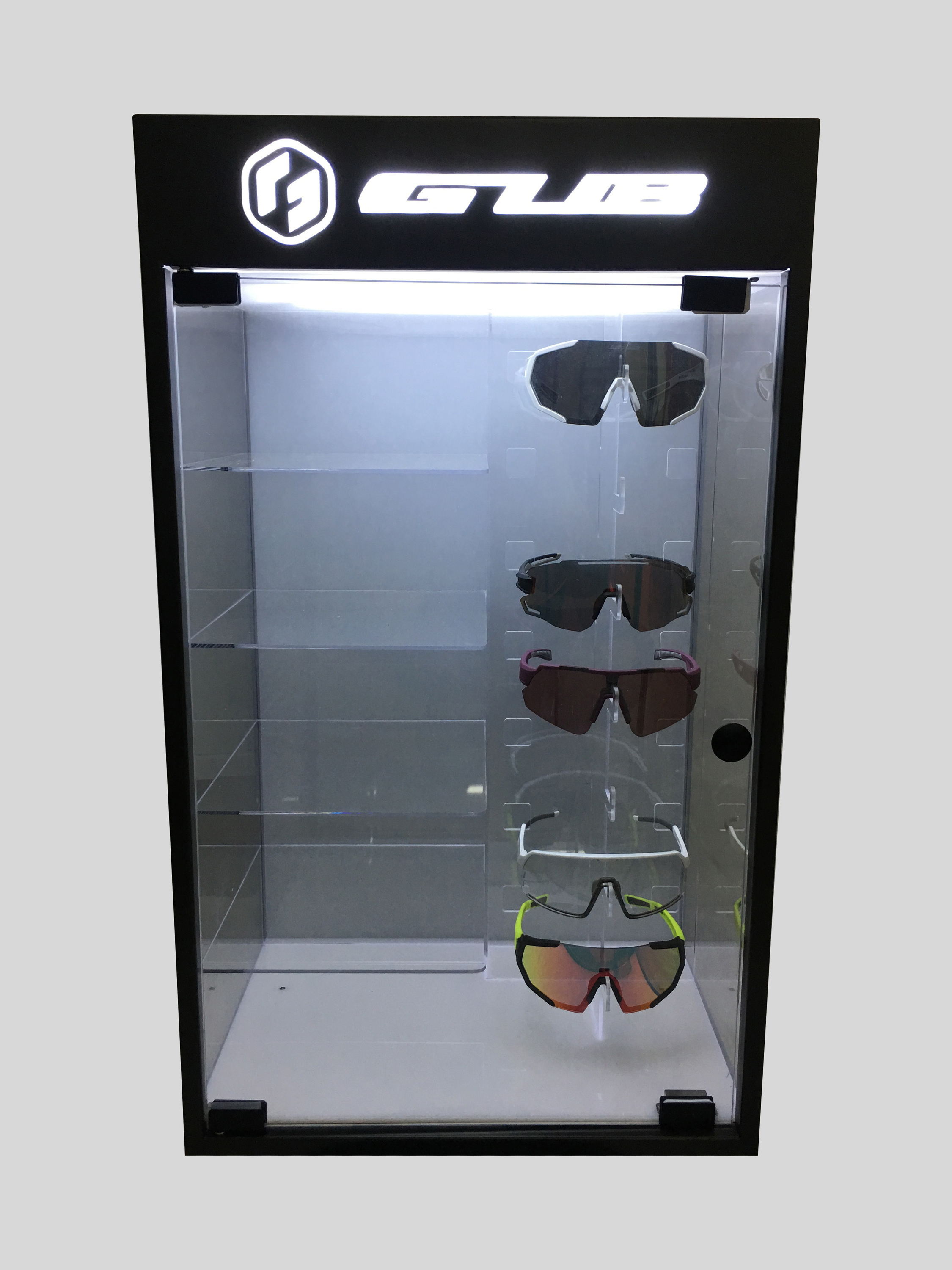 Glasses Display Stand Acrylic Plug Metal Display Racks 4 Tiers Glasses Shelf Floor Stand with LED Light for Retail Shop — view 6