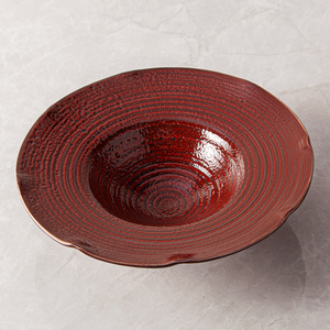 Cuisine Japonaise Style Restaurant Classique Rétro <span class=keywords><strong>Cour</strong></span> Royale Réactive Porcelaine Mouchetée Couleur Rouge Pâtes Assiette à Soupe Céramique - Product Image 2