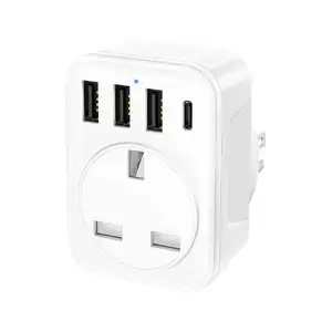 OSWELL Smart UK to US Plug Adapter with 3 USB Ports and 1 Type C Grounded USA Travel Adapter Plug Adaptor from UK to America