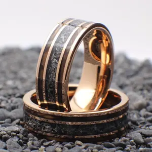2024 Nieuwe 18K Roségouden Ringen Inlay Meteoriet Whisky Hout Wolfraam Ring Anillos De Hombre Mode Sieraden