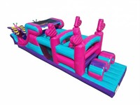 Pista de Obstáculos Inflable Colorida Azul Fucsia, Equipo de Juego Infantil de PVC Resistente para Alquiler al Aire Libre, Diversión con Brincolines