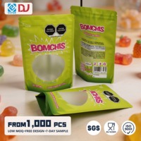 Op maat gedrukte, voedselveilige staande pouch voor huisdierenvoer, kauwgom, snoep, koekjes & chips verpakkingen met rond transparant venster