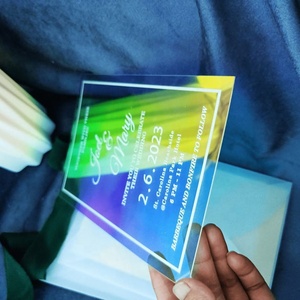 2025 Tùy Chỉnh Hình Chữ Nhật Ưa Thích Màu Trắng Lá Chữ Cầu Vồng óng Ánh Acrylic Tự Làm Thủ Công Sang Trọng Đám Cưới Acrylic Lời Mời - Product Image 5