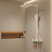 Robinet de douche thermostatique DG à LED, mural, en laiton chromé poli, avec douchette pluie et douchette à main, ensemble de douche de luxe pour villa