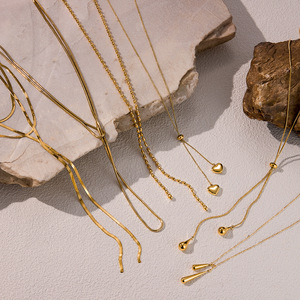 Collier chaîne en Y en acier inoxydable, long, multicouche, avec pendentif goutte d'eau géométrique, unisexe, chaîne de pull tendance - Product Image 2